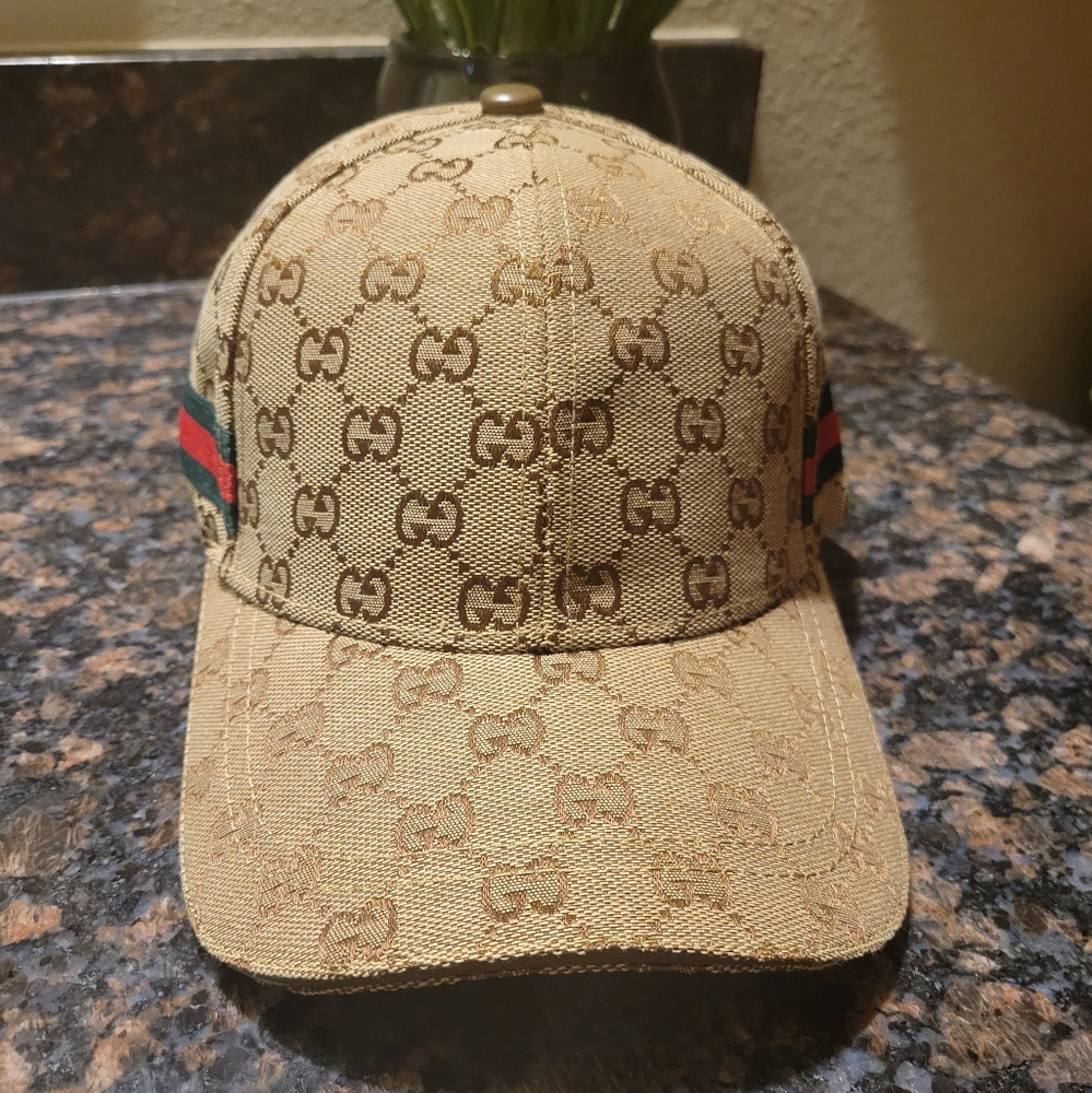 Gucci Beige Brown  Monogram Baseball Cap
